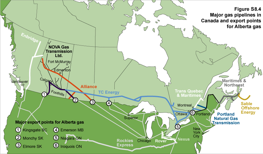 the major gas pipeline systems in Canada and major export points for Alberta’s natural gas