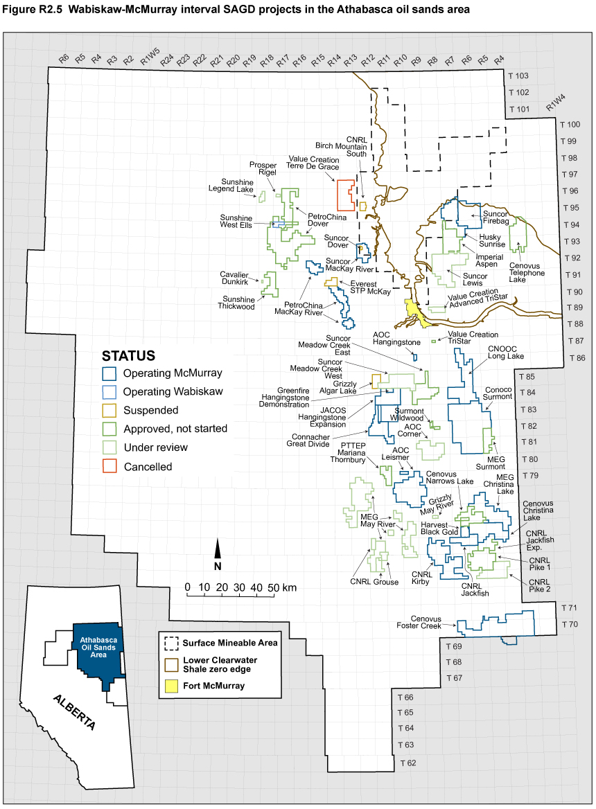 Wabiskaw-McMurray interval SAGD projects in the oil sands area