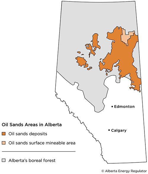 Map with oils sands areas in Alberta 
