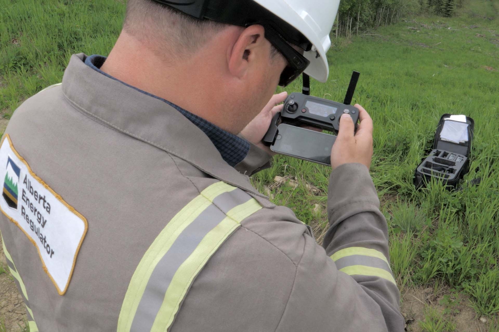 AER Field Inspector Derek Flewell operates a drone 