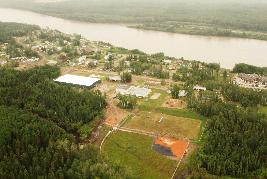 bird's eye view on the river and buildings 