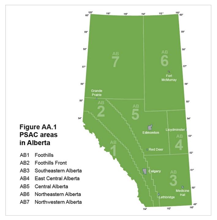 PSAC areas in Alberta