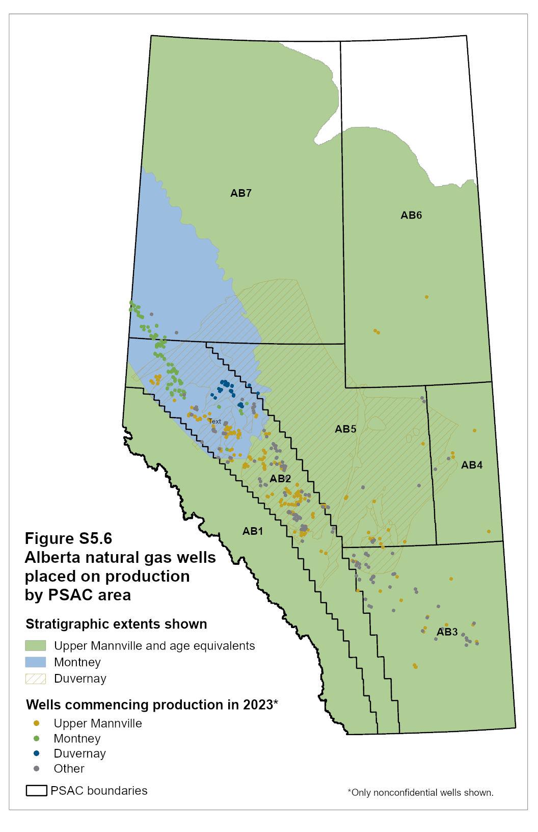 Distribution of wells commencing production in 2023 by PSAC area